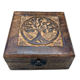 Dřevěná čtvercová krabička na památku 13x13x6cm - Strom života