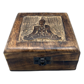 Čtvercová dřevěná krabička na památku 13x13x6cm - Buddha
